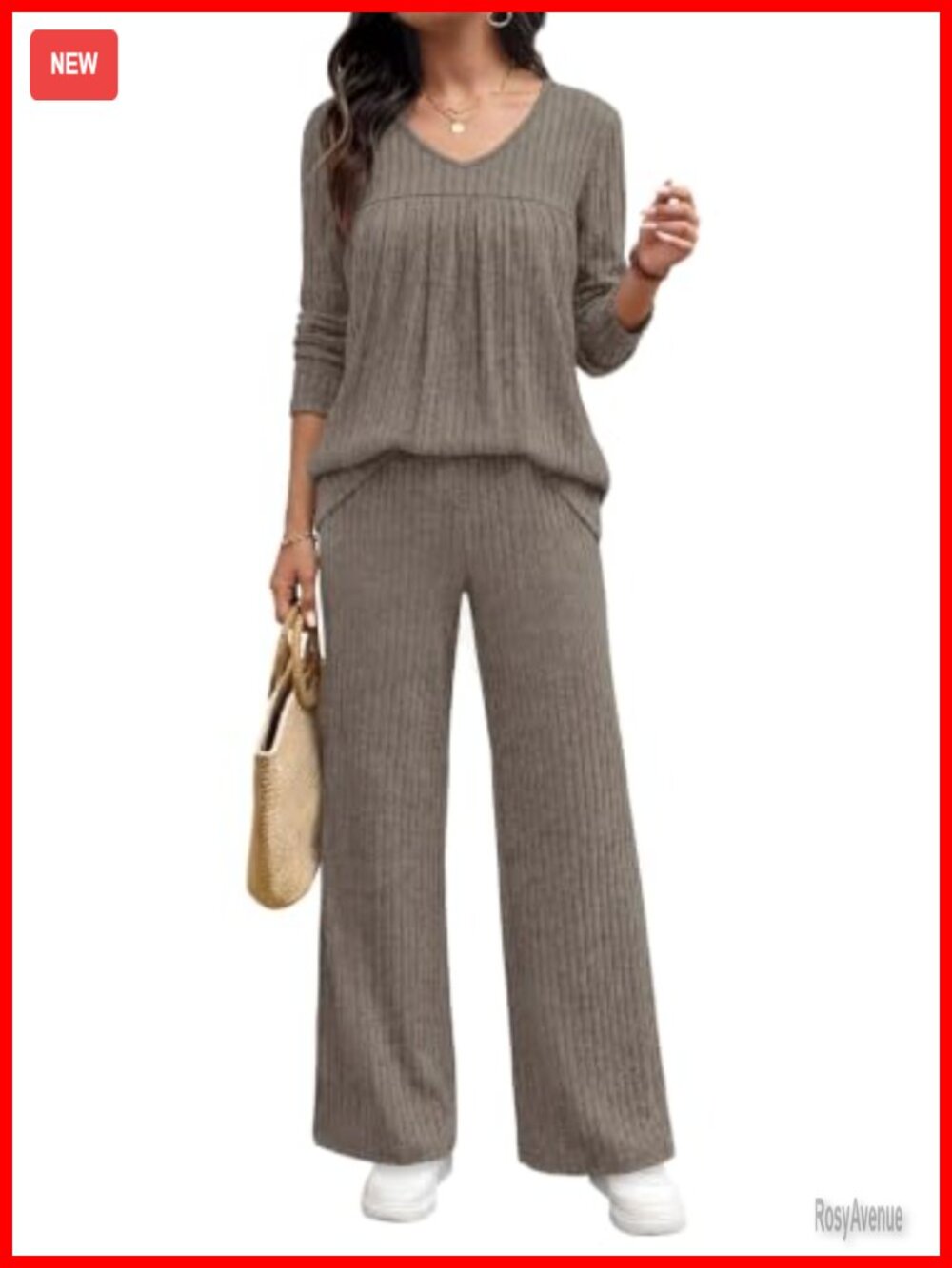 Womens 2 Piece Lounge Set V-Neck Pullover Wide Leg Pants Loungewear Pajamas